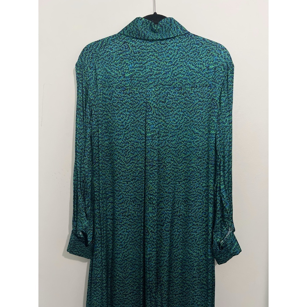 COS Shirt Dress Women’s 2 Teal Black Marble Printed Midi Rayon Long Sleeve - Picture 7 of 14